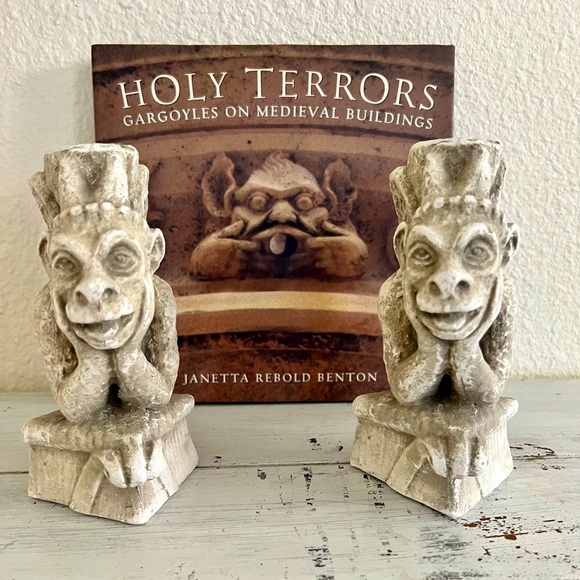 Accents Vintage Chalkware Pair Of Candle Holders From Gargoyles